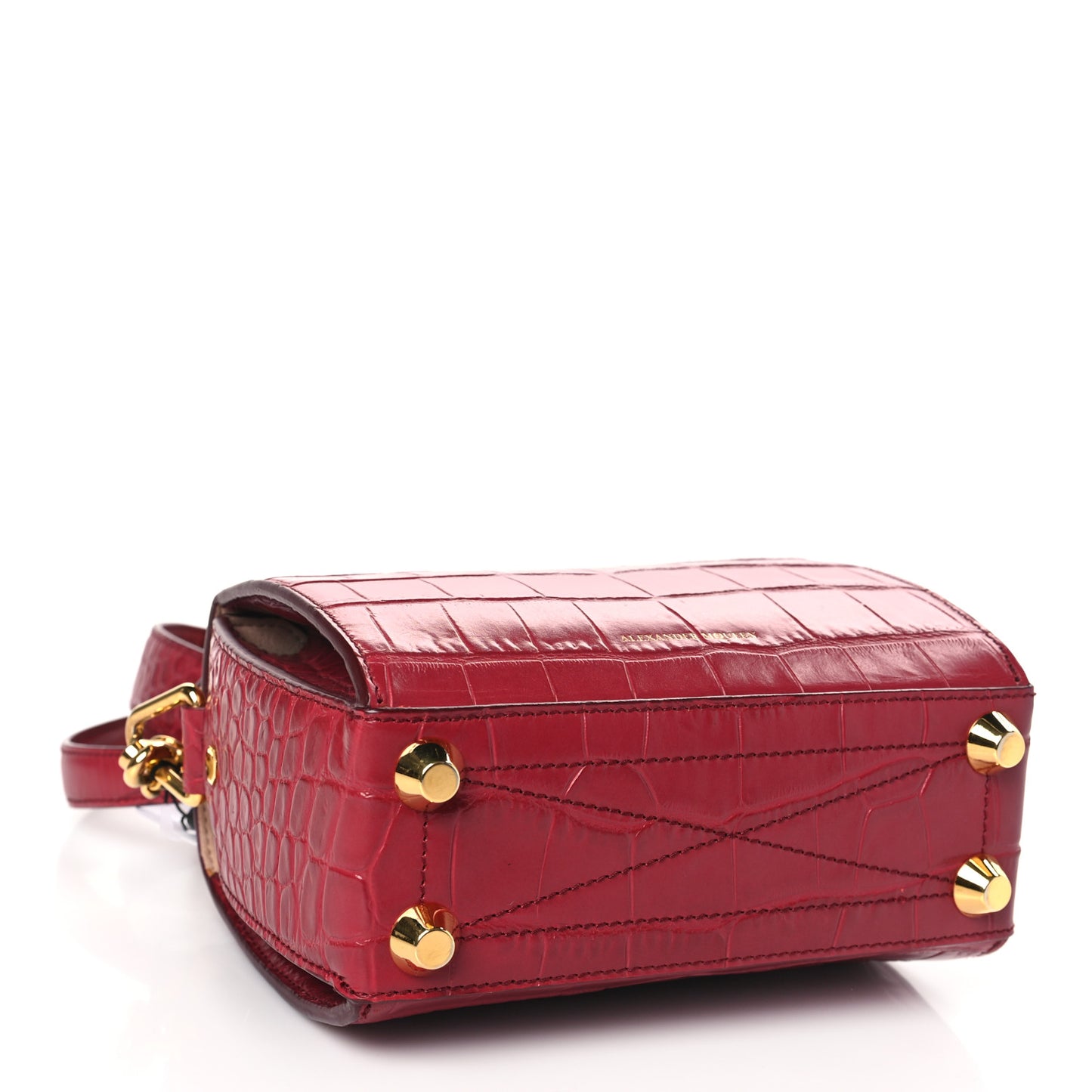 Calfskin Crocodile Embossed Box Shoulder Bag 19 Red