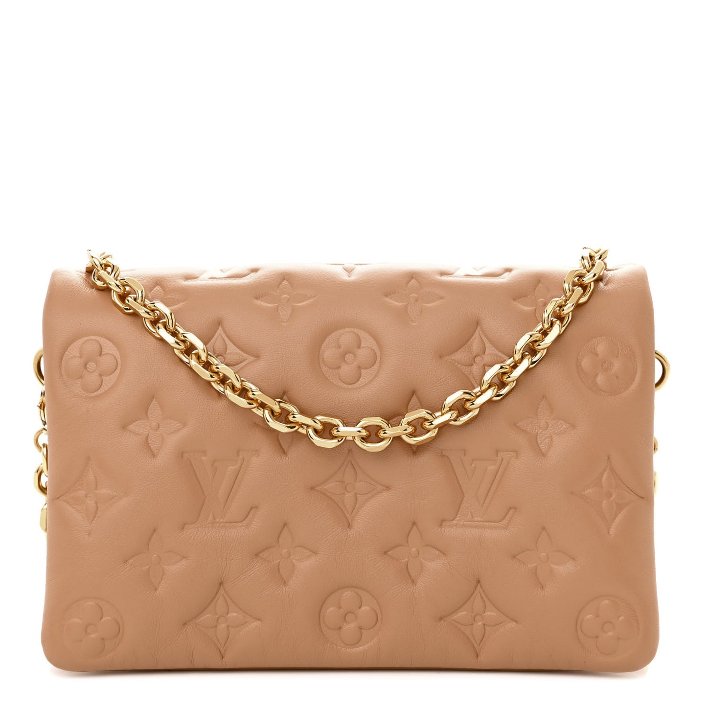 Lambskin Embossed Monogram Pochette Coussin Camel