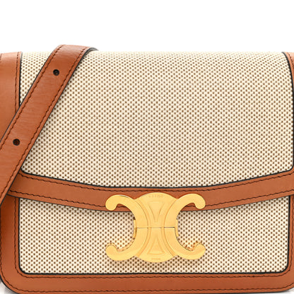 Celine Textile Natural Calfskin Classique Triomphe White Tan 9 of 12
