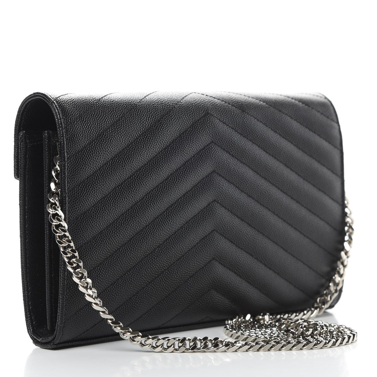 Grain De Poudre Matelasse Chevron Monogram Chain Wallet Black