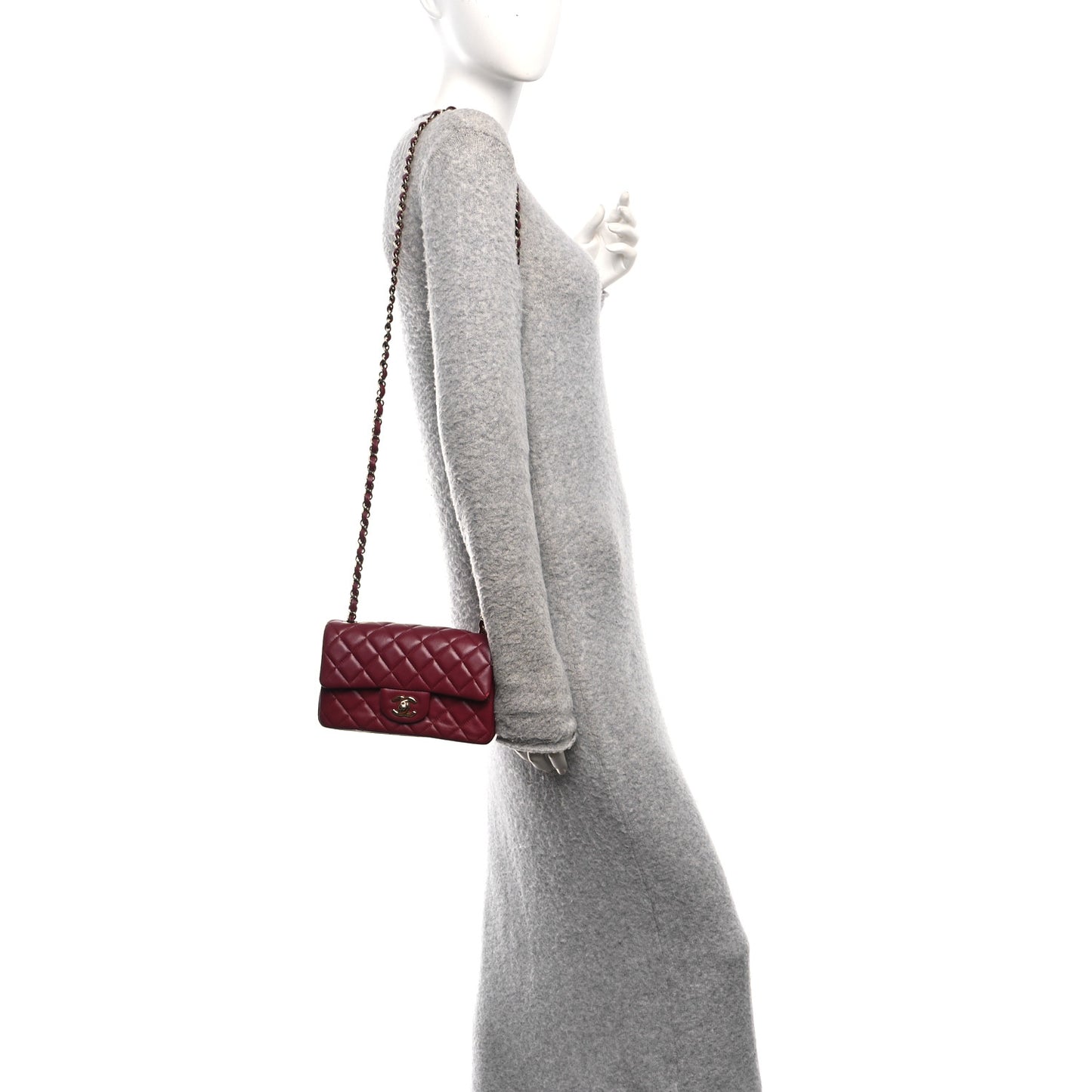 Lambskin Quilted Mini Rectangular Flap Burgundy
