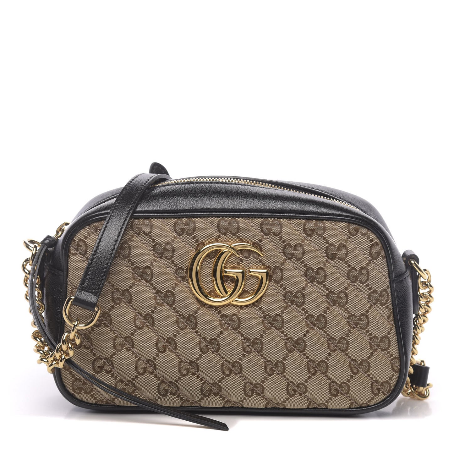 Monogram Matelasse Diagonal Small GG Marmont Chain Shoulder Bag Beige Black