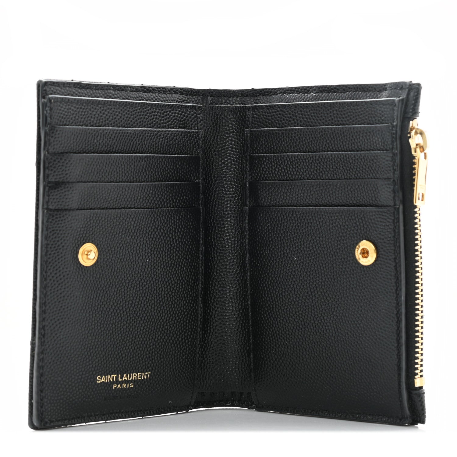Saint Laurent Grain De Poudre Matelasse Chevron Monogram Zipped Two-Part Wallet Black 5 of 7