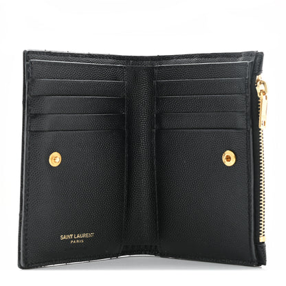 Saint Laurent Grain De Poudre Matelasse Chevron Monogram Zipped Two-Part Wallet Black 5 of 7