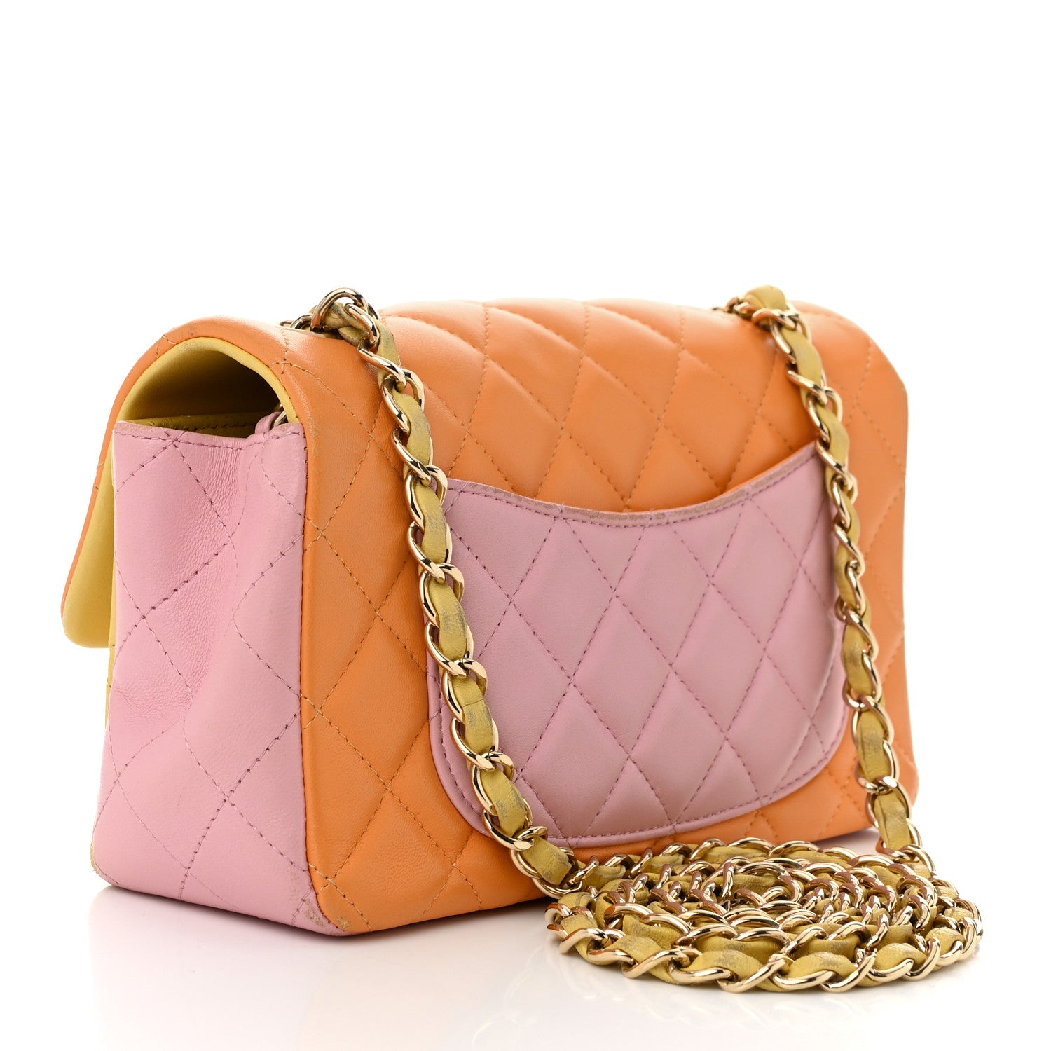 Chanel Lambskin Quilted Tri-color Mini Rectangular Flap Orange Yellow Pink 3 of 14