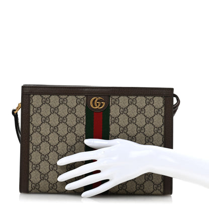 Gucci GG Supreme Monogram Textured Dollar Calfskin Web Small Ophidia Wristlet Pouch Beige Ebony New Acero 2 of 10