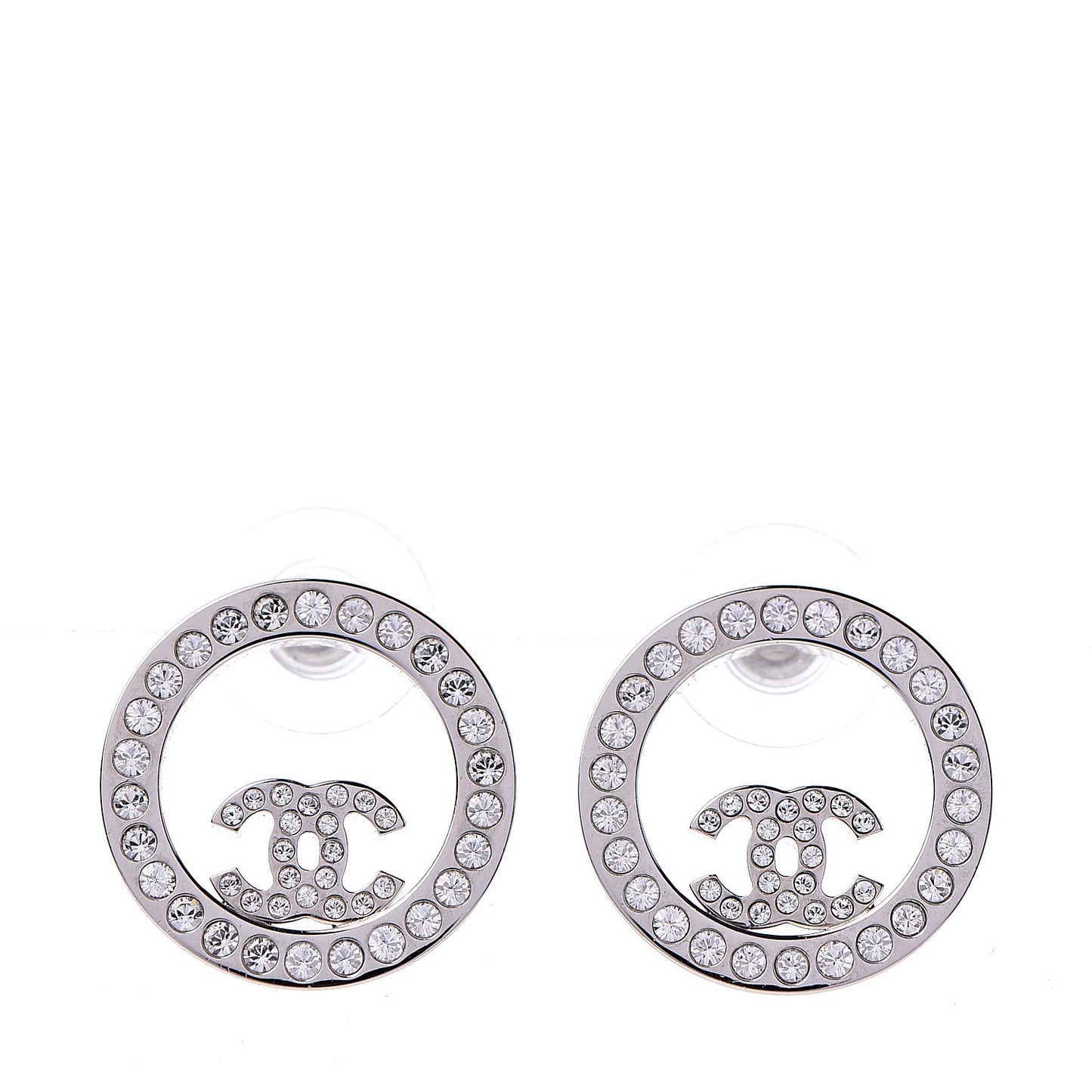 Crystal CC Round Earrings Silver