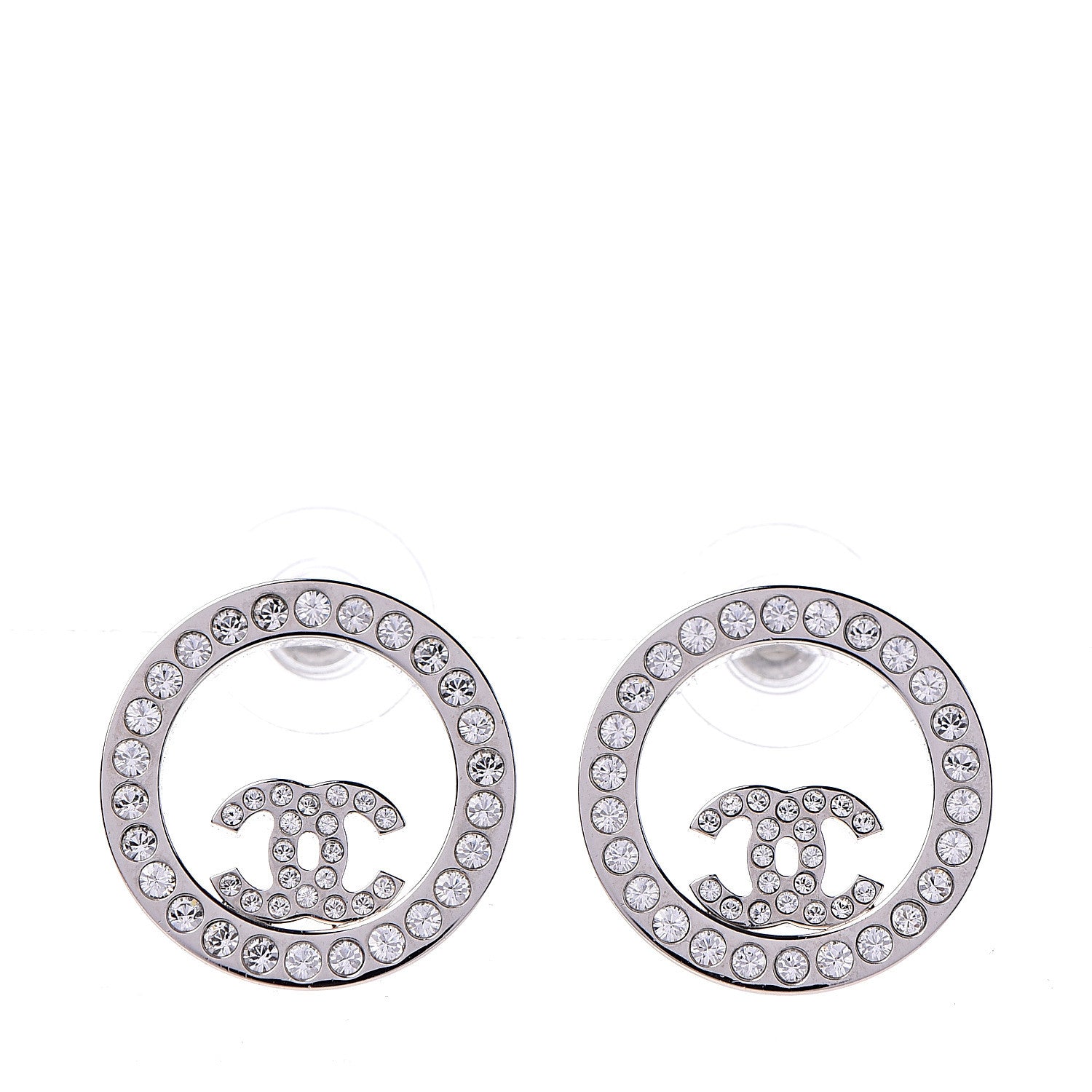Chanel Crystal CC Round Earrings Silver 1 of 4