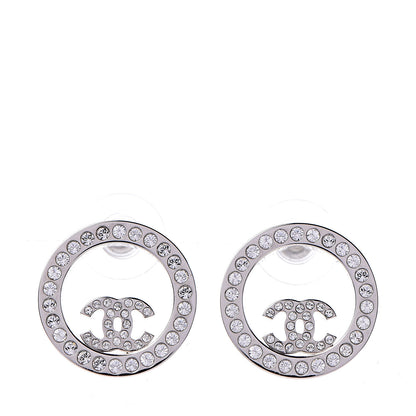 Chanel Crystal CC Round Earrings Silver 1 of 4