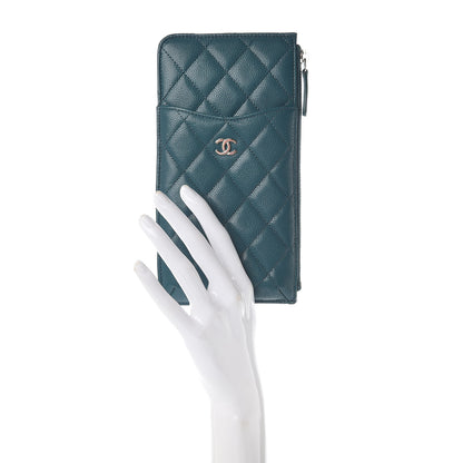 Chanel Caviar Quilted Classic Flat Wallet Pouch Dark Turquoise 2 of 7