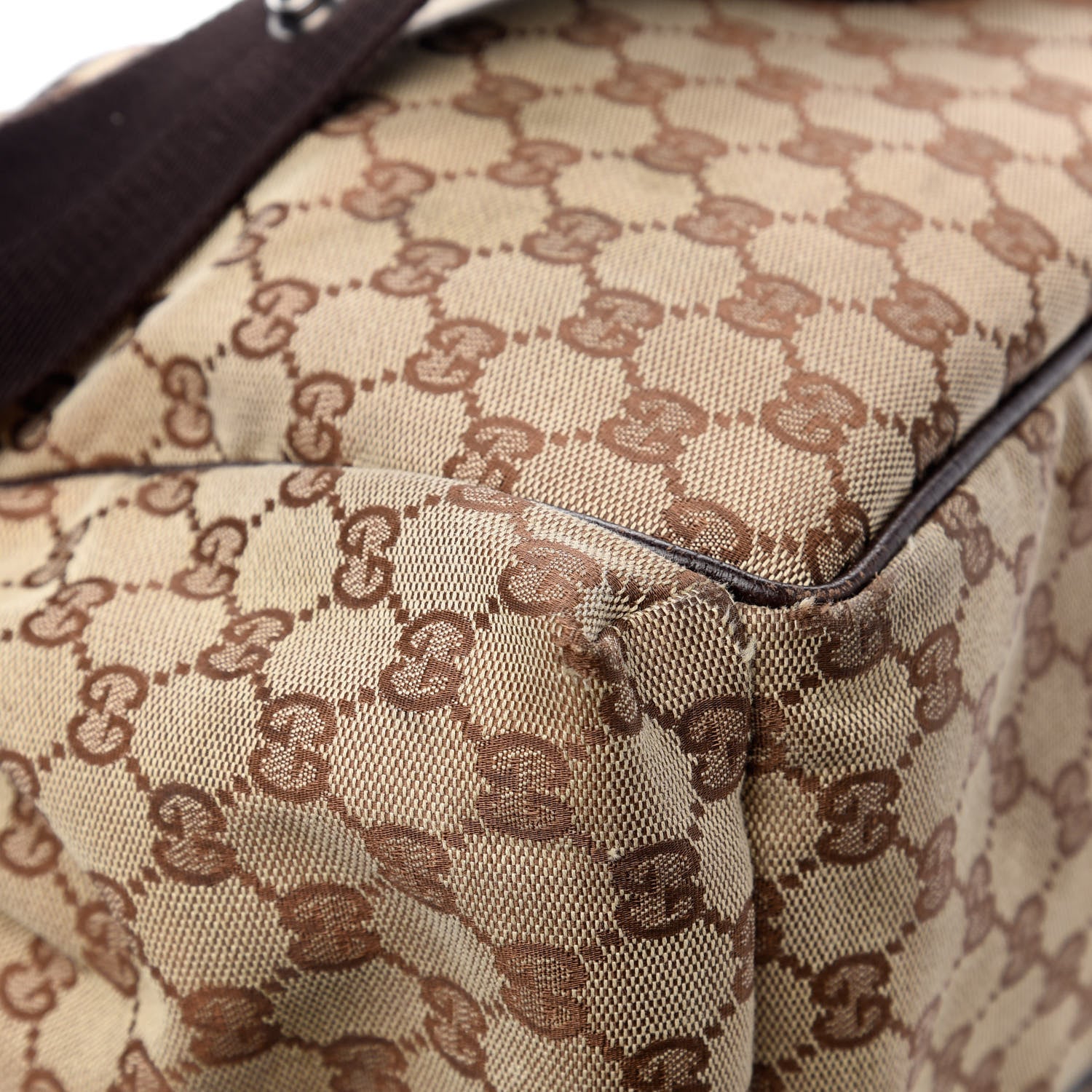 Gucci Monogram Natural Pigskin Large Diaper Bag Beige Ebony Cocoa Dark Chocolate 14 of 16