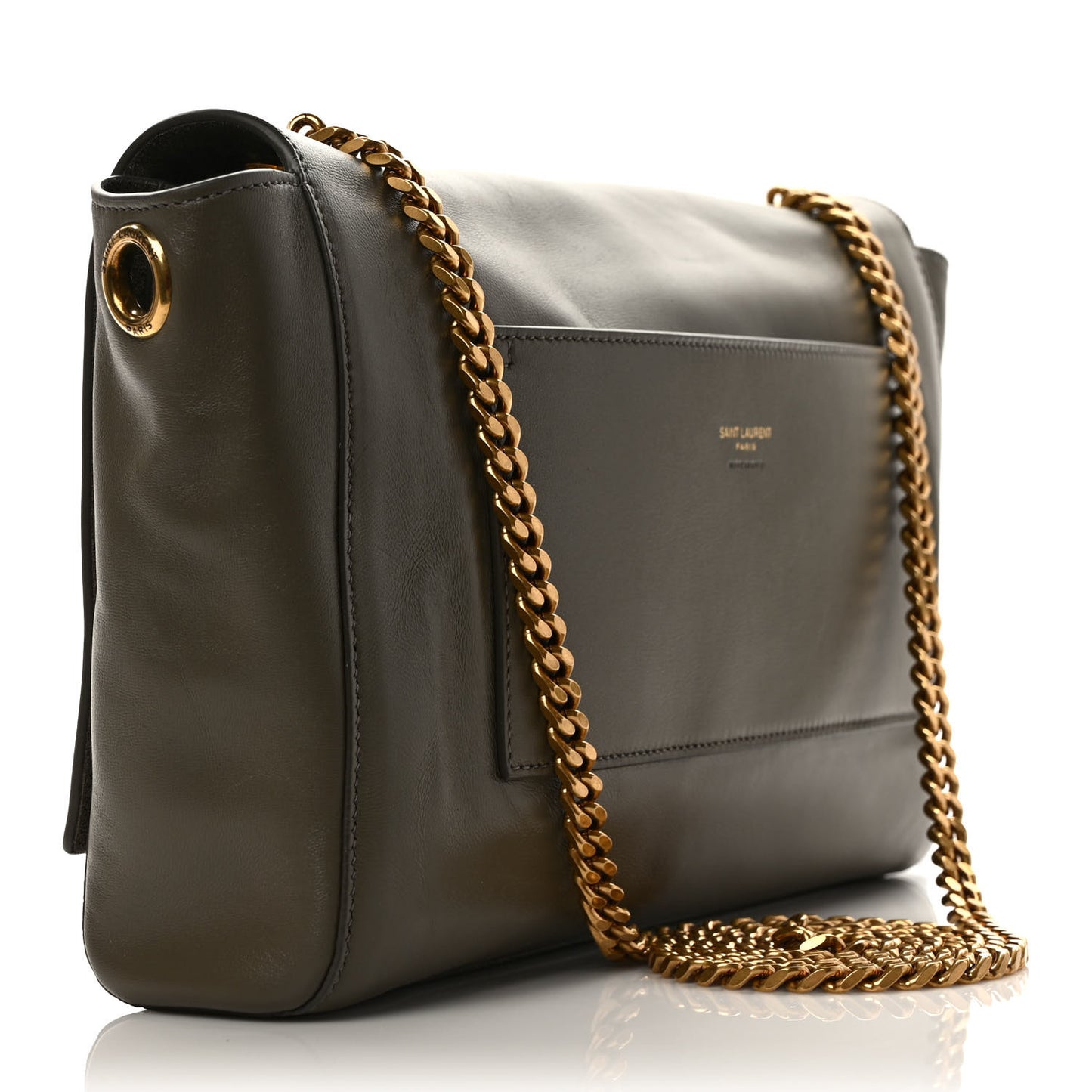Smooth Calfskin Suede Medium Reversible Monogram Kate Satchel Olive
