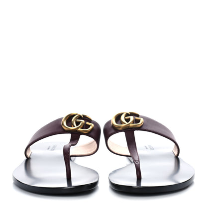 Gucci Calfskin GG Marmont Thong Sandals 37.5 Vintage Bordeaux 2 of 8