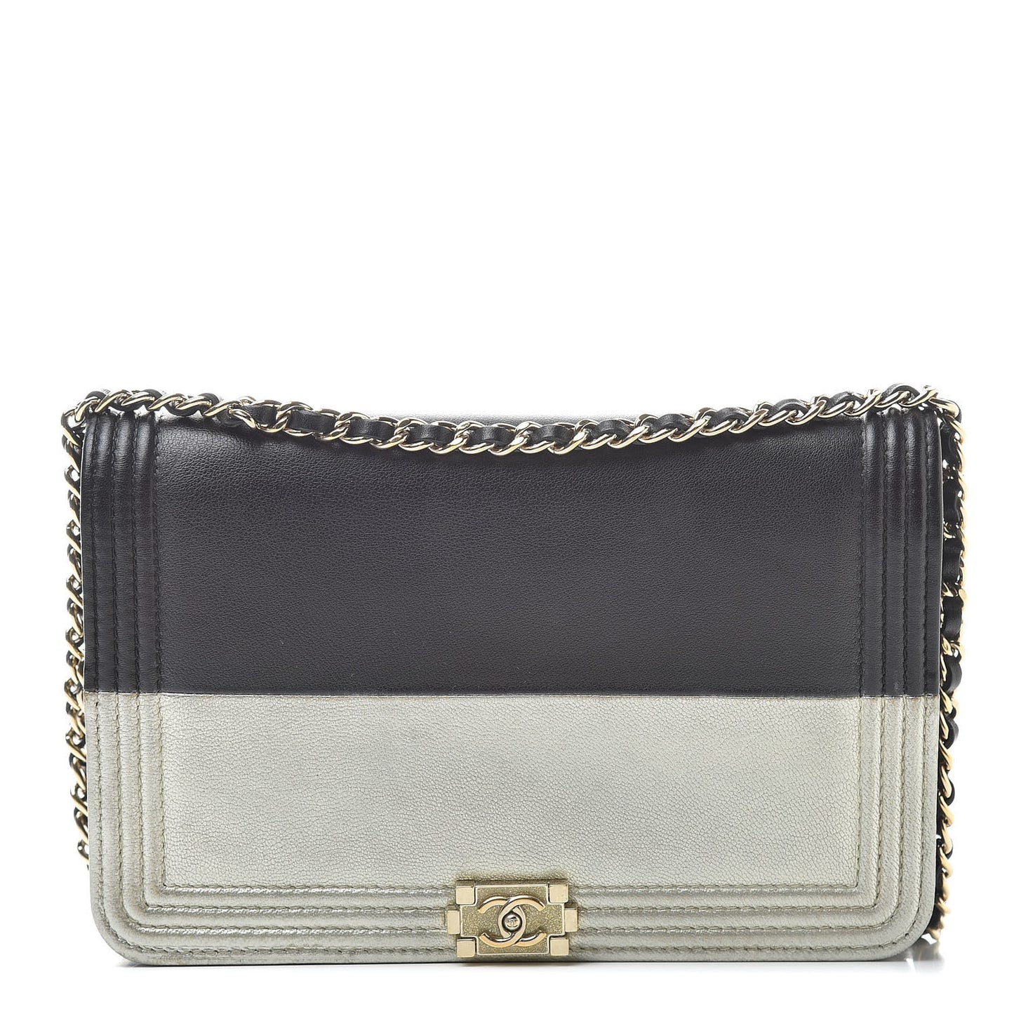 Metallic Goatskin Lambskin Boy Wallet on Chain WOC Black Gold