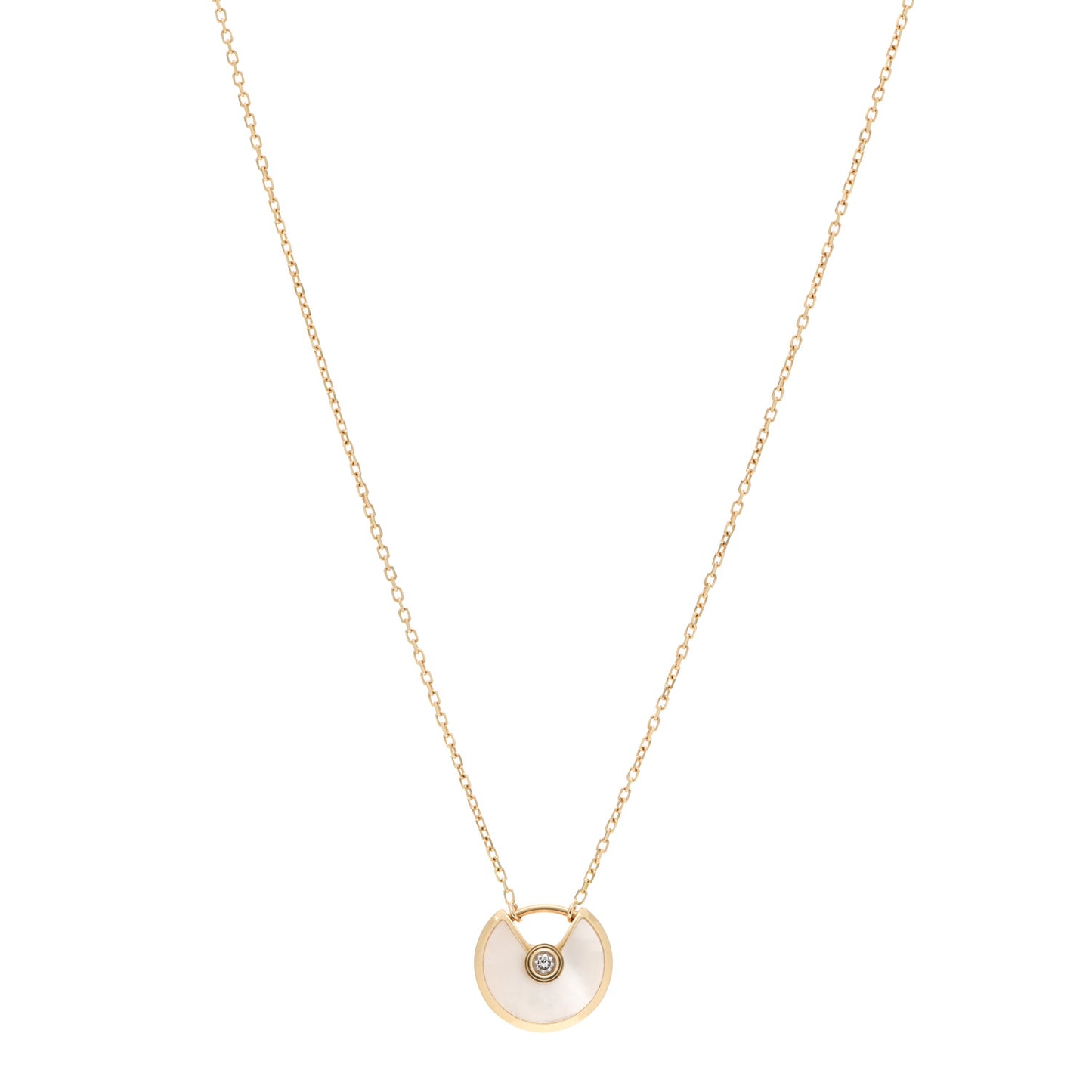 18K Yellow Gold Diamond Mother of Pearl XS Amulette de Cartier Pendant Necklace