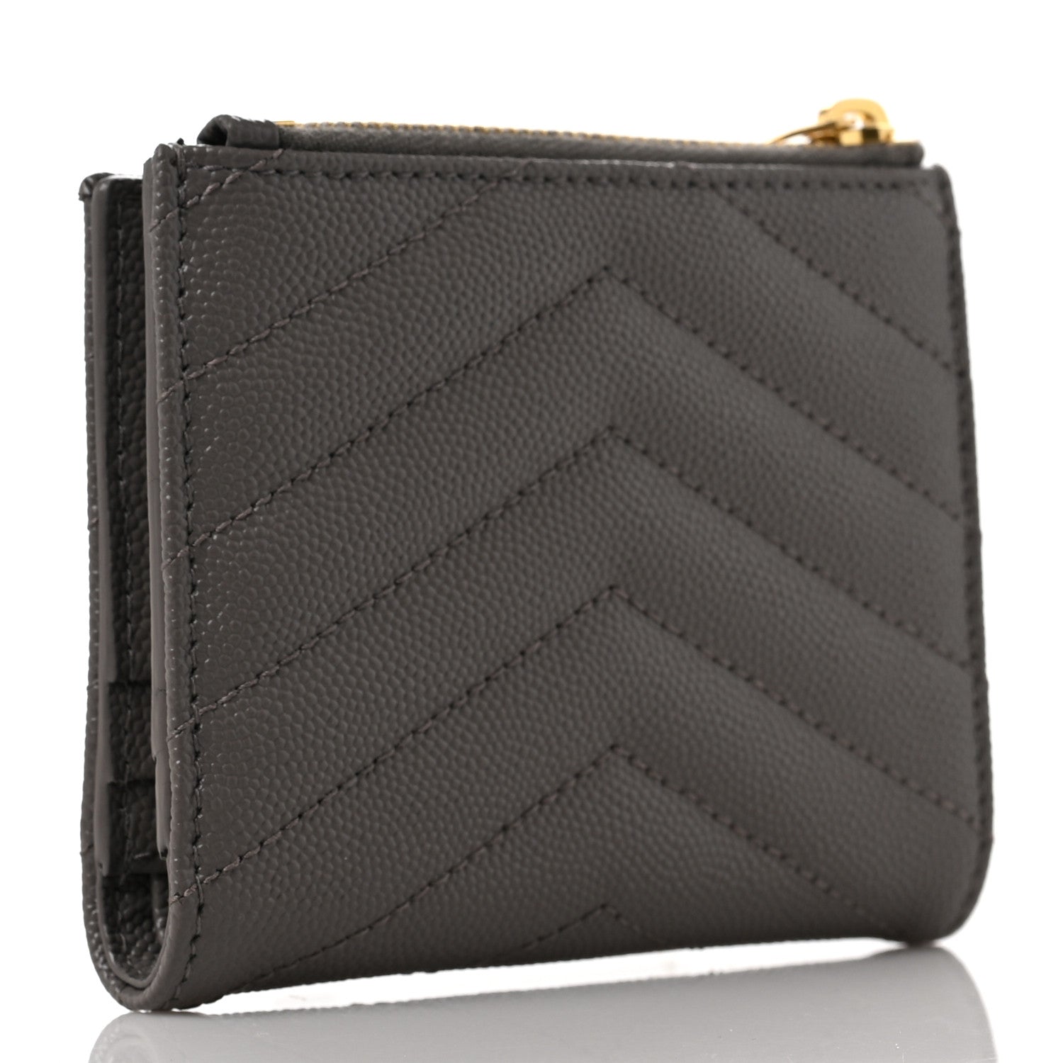 Saint Laurent Grain De Poudre Matelasse Chevron Monogram Zipped Card Case Tech Fog 3 of 9