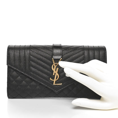 Saint Laurent Grain De Poudre Mixed Matelasse Triquilt Large Monogram Wallet Black 2 of 9