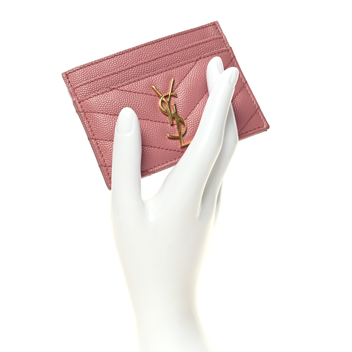 Grain De Poudre Matelasse Chevron Monogram Credit Card Case Dark Rose