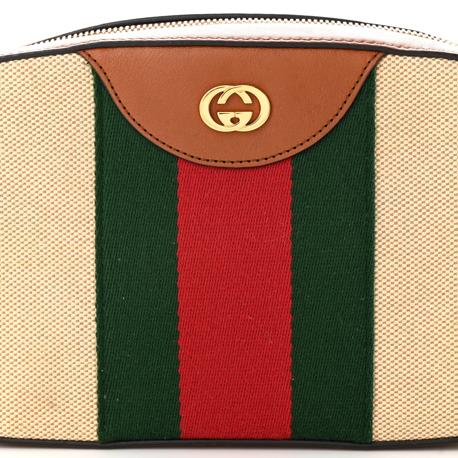 Gucci Vintage Canvas Web Shoulder Bag Sand Cuir 8 of 10