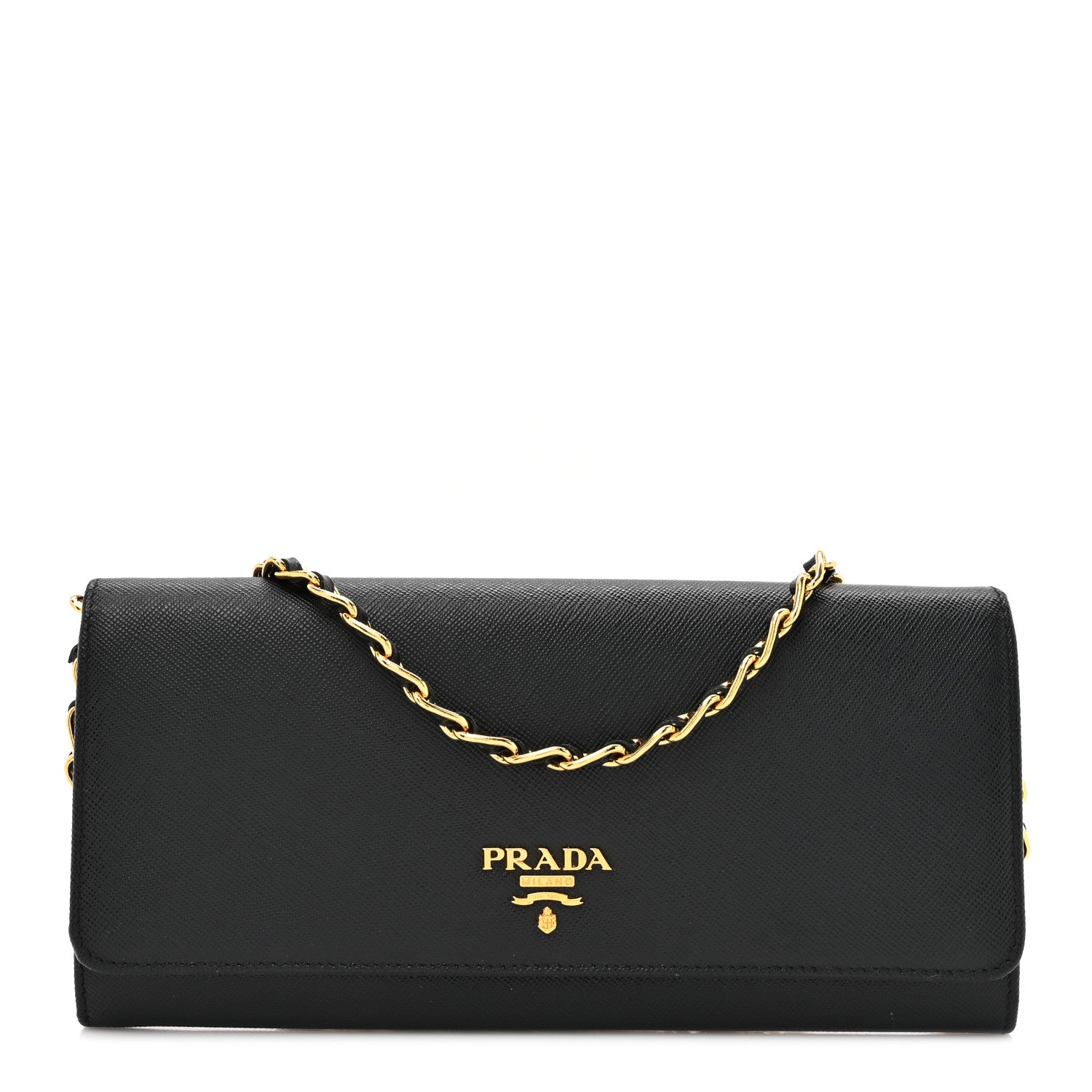Prada Saffiano Metal Oro Chain Wallet Black 1 of 12