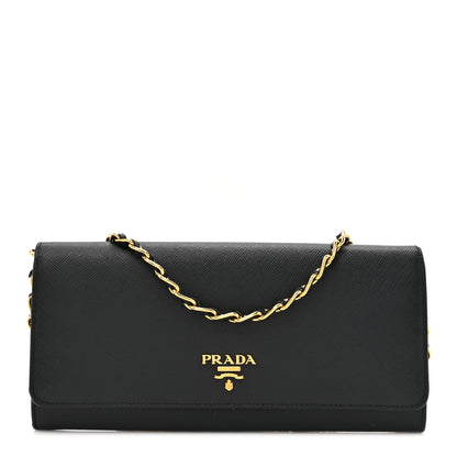 Prada Saffiano Metal Oro Chain Wallet Black 1 of 12