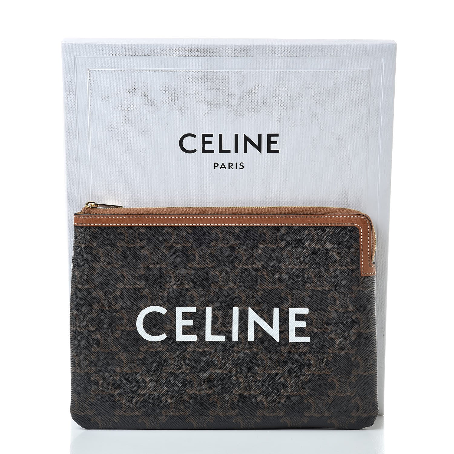 Celine Triomphe Canvas Lambskin Small Pouch Tan 8 of 8