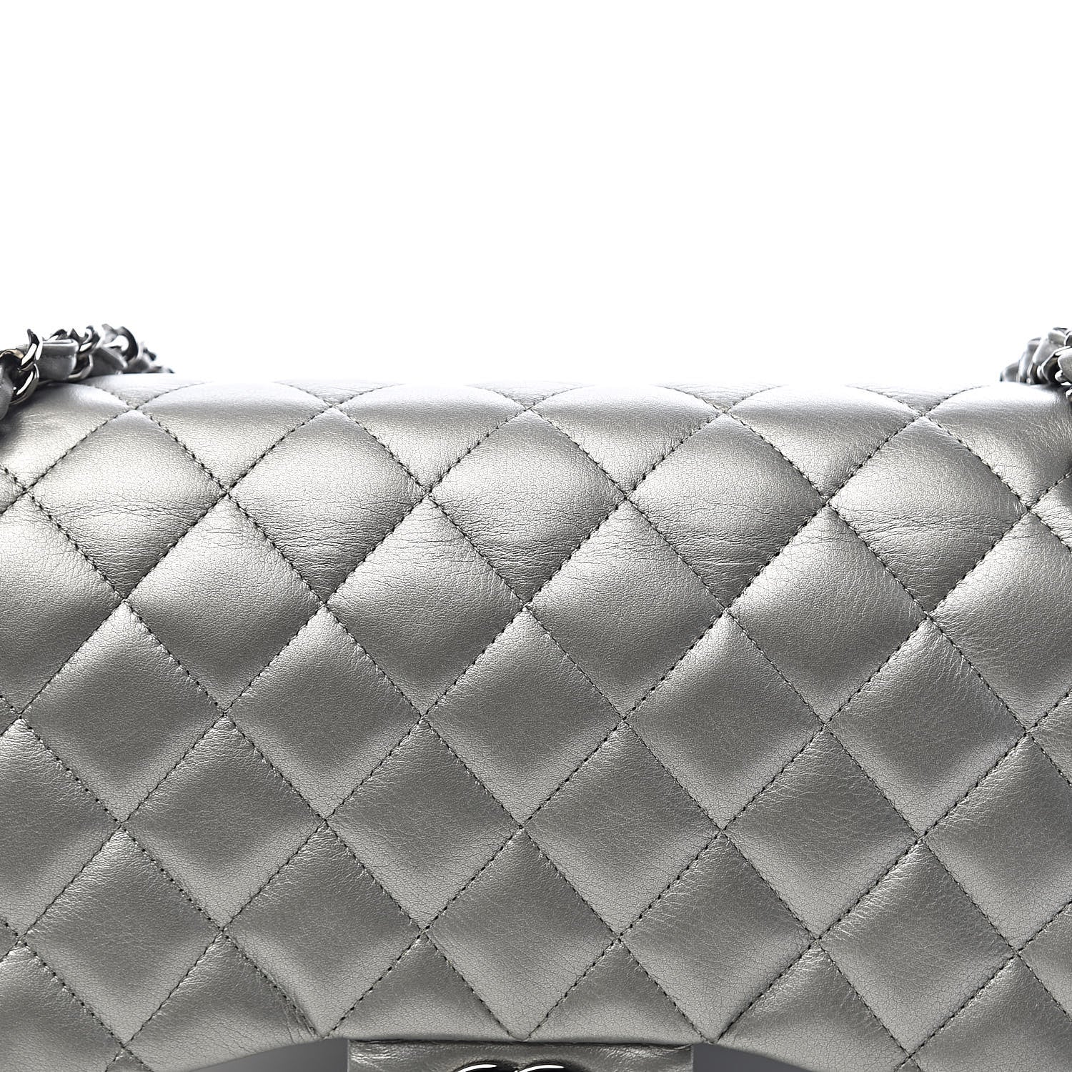 Chanel Metallic Calfskin Quilted Jumbo Double Flap Silver 14 of 20