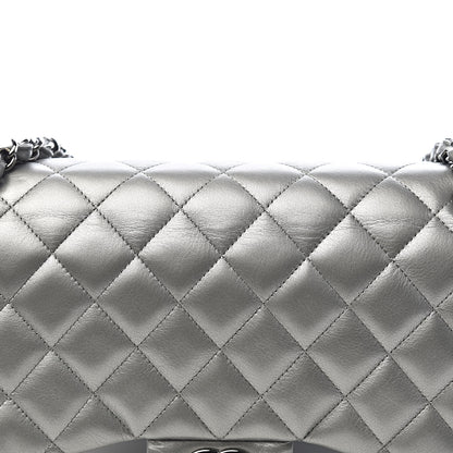 Chanel Metallic Calfskin Quilted Jumbo Double Flap Silver 14 of 20