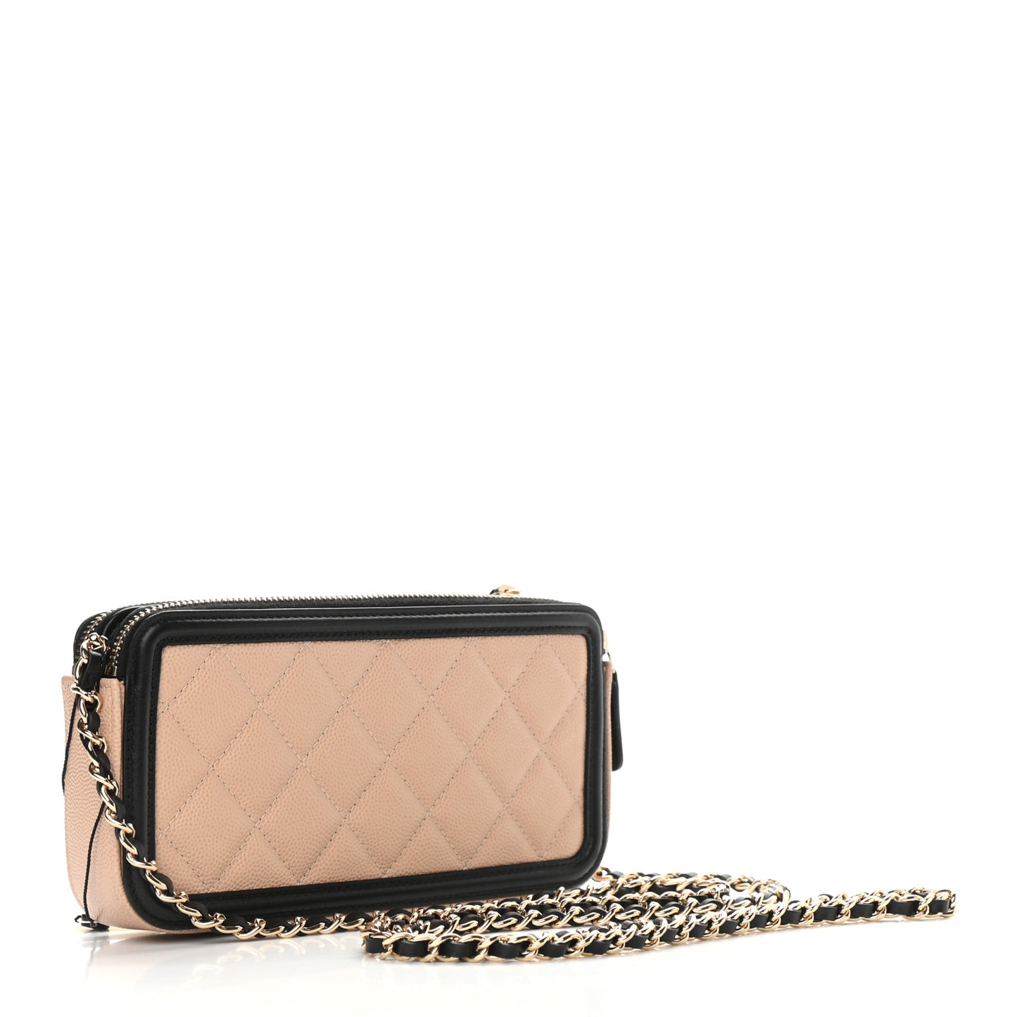 Caviar Quilted CC Filigree Clutch With Chain Beige Black