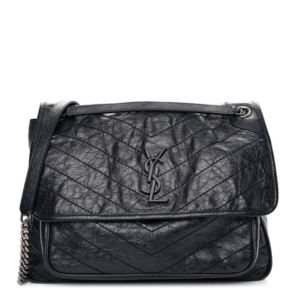 Saint Laurent Crinkled Calfskin Matelasse Monogram Large Niki Chain Satchel Deep Marine 1 of 9