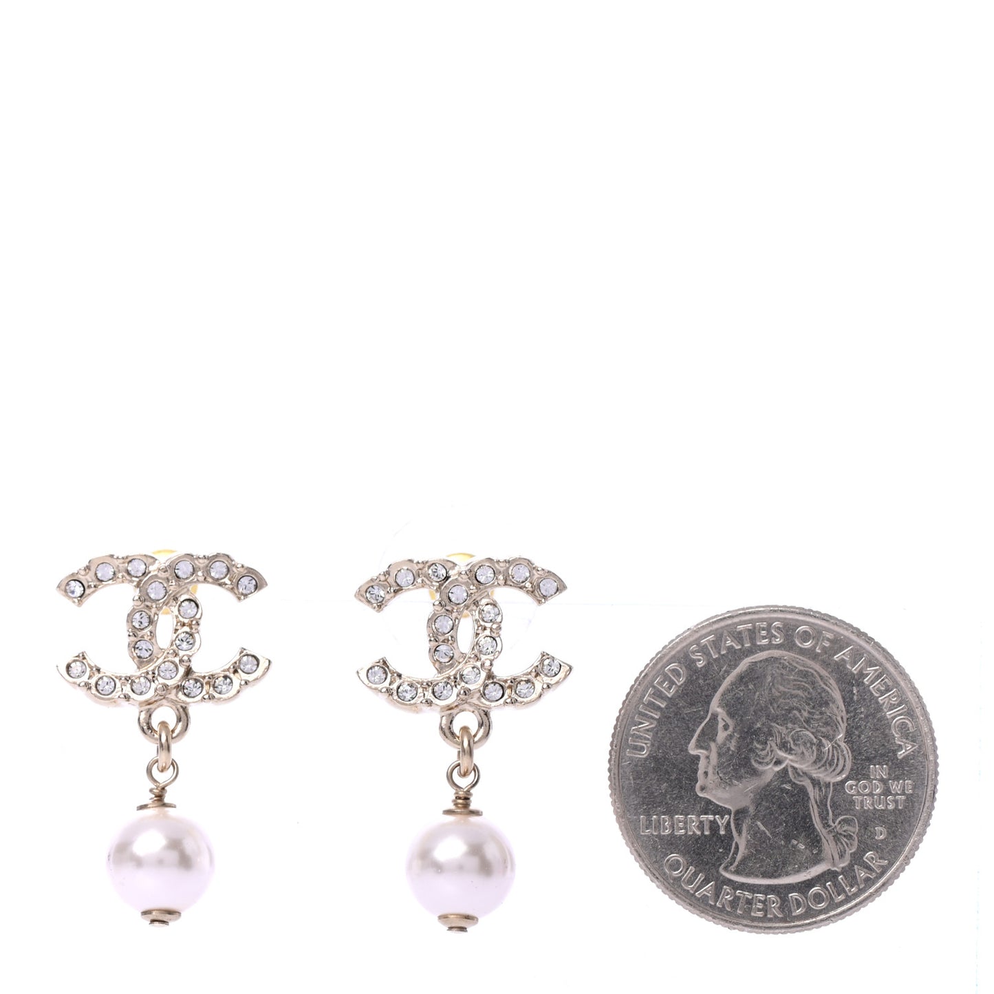 Crystal Pearl CC Drop Earrings Gold
