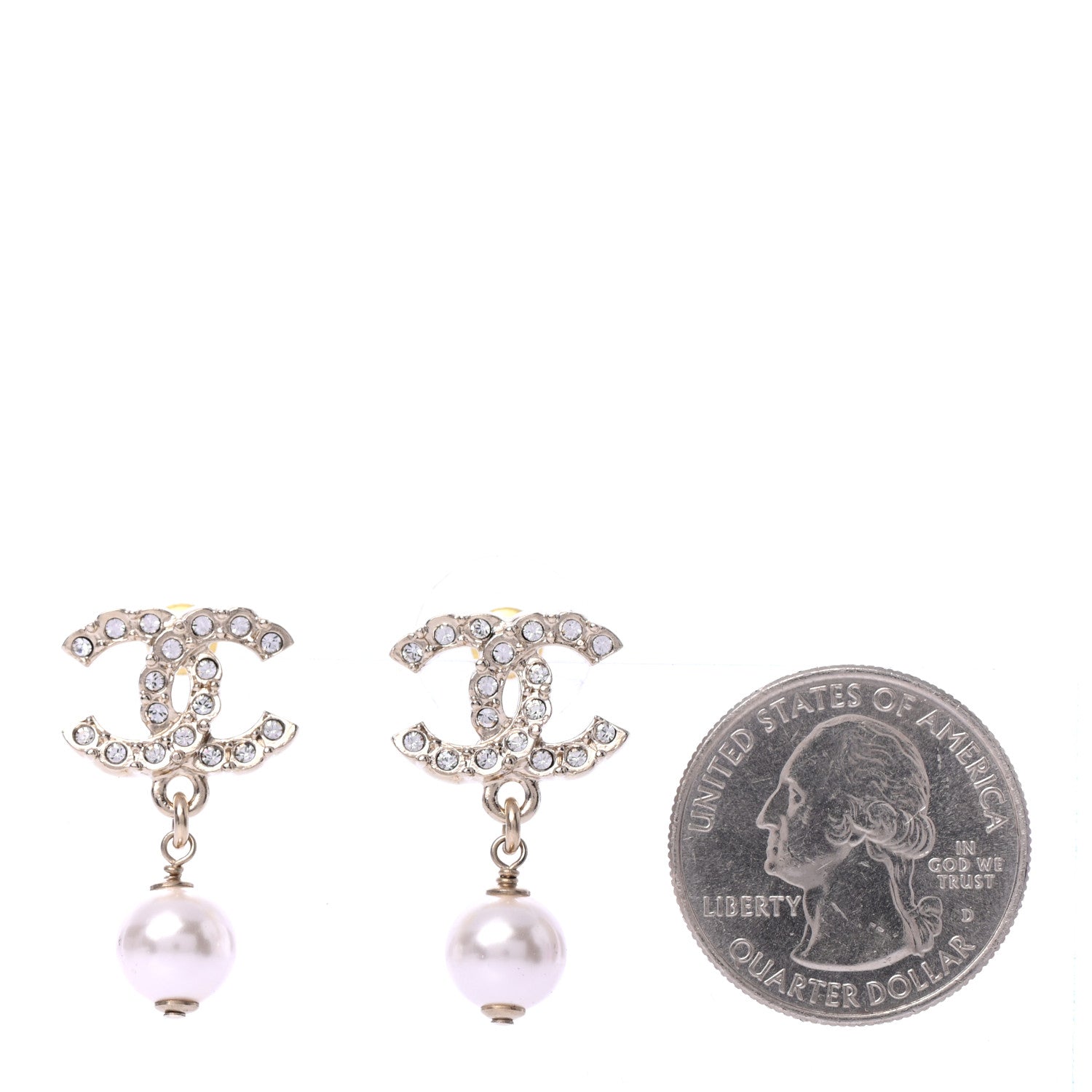 Chanel Crystal Pearl CC Drop Earrings Gold 2 of 4