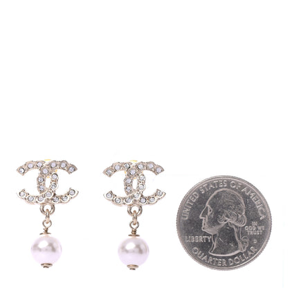 Chanel Crystal Pearl CC Drop Earrings Gold 2 of 4
