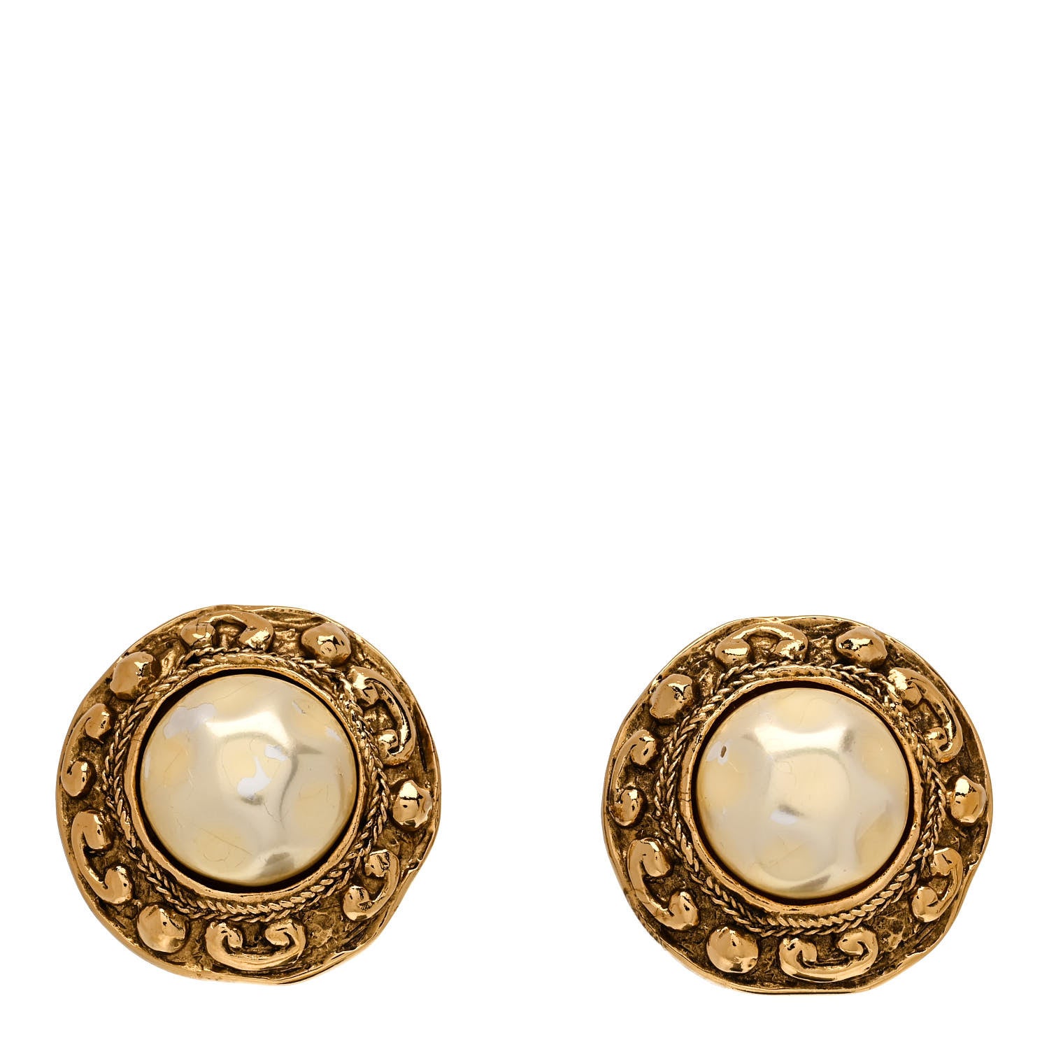 Chanel Metal Pearl Clip On Earrings Gold 1 of 5