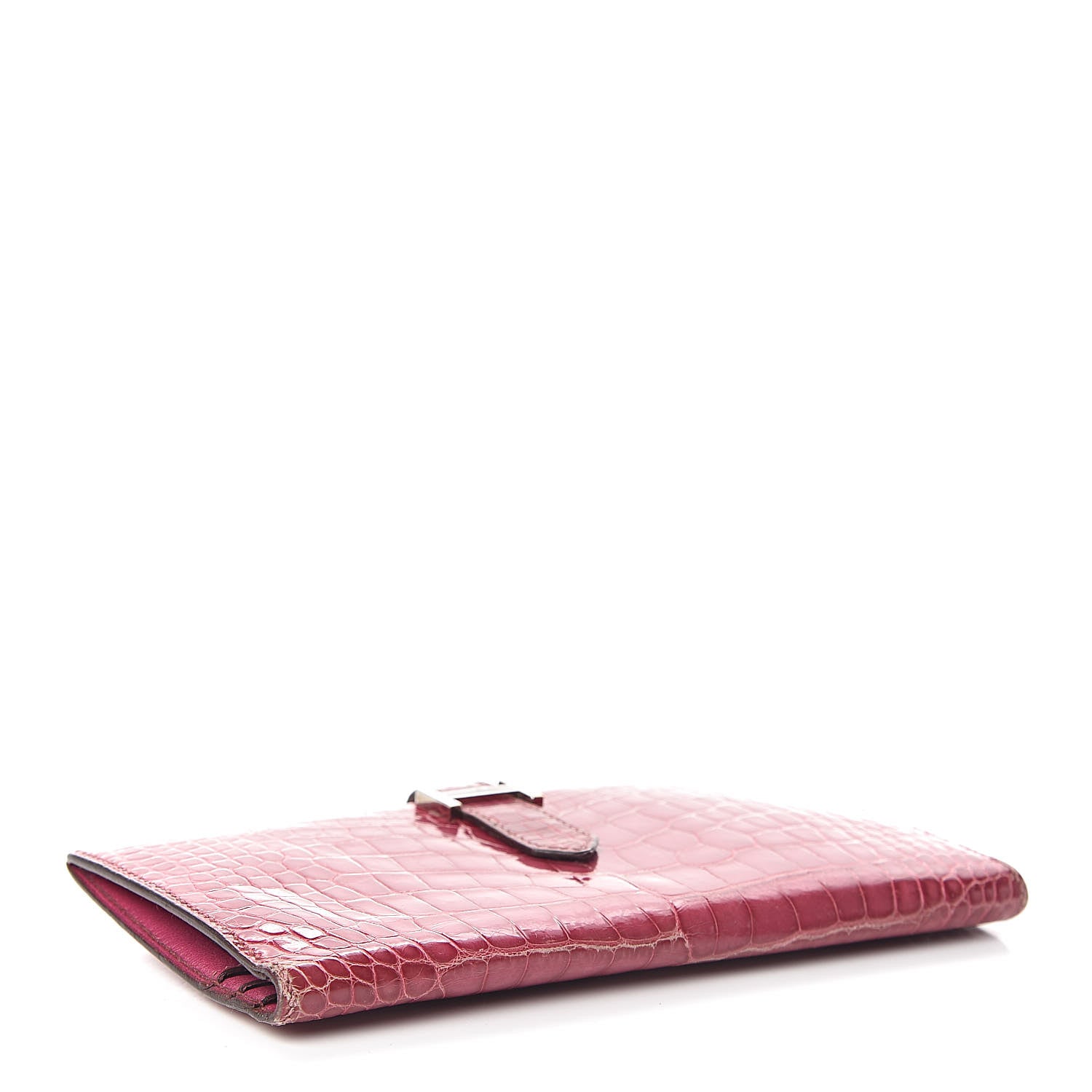Hermes Shiny Alligator Bearn Wallet Fuchsia 4 of 9