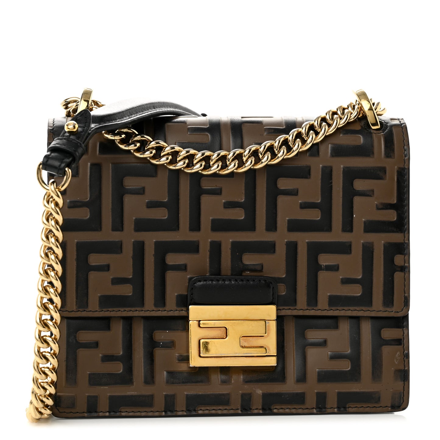 Vitello Liberty Bi-Color FF 1974 Embossed Small Kan U Shoulder Bag Maya Black