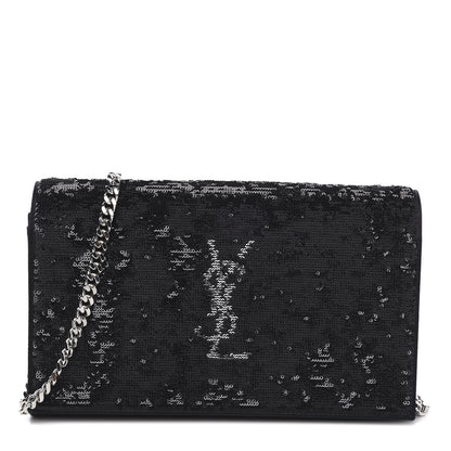Saint Laurent Sequin Flip Monogram Chain Wallet Black 1 of 10