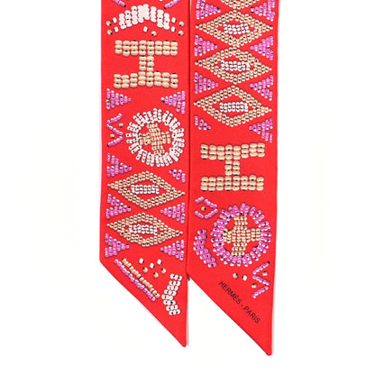 Hermes Silk Kelly En Perles Twilly Vermillon Parme 2 of 3