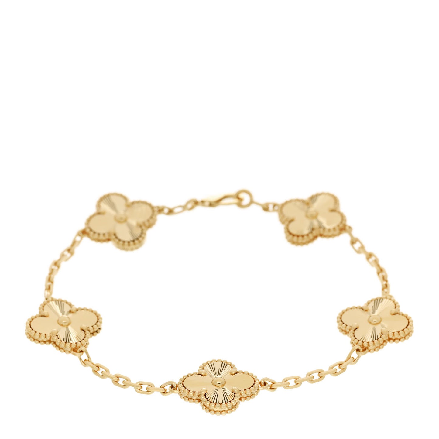 18K Yellow Gold 5 Motifs Guilloche Vintage Alhambra Bracelet