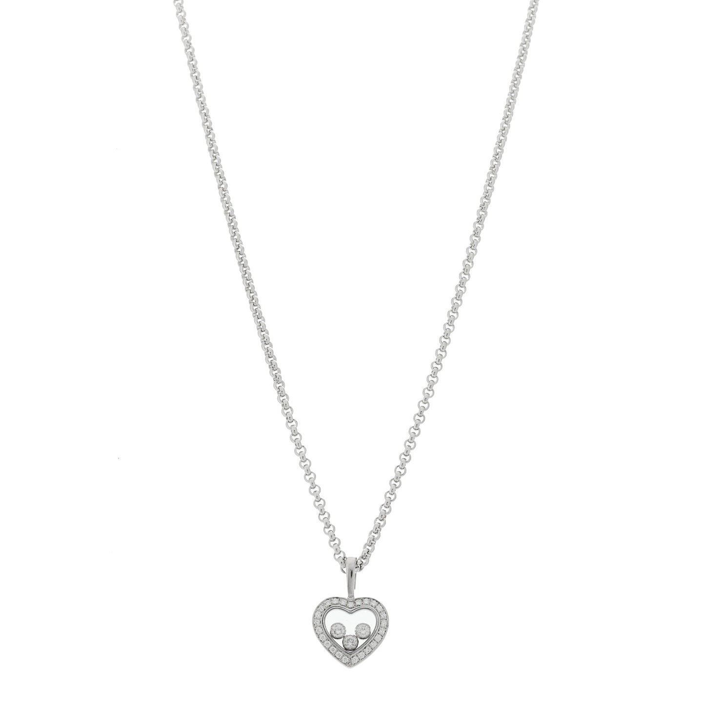 18K White Gold 3 Diamond Happy Diamond Icons Heart Pendant Necklace