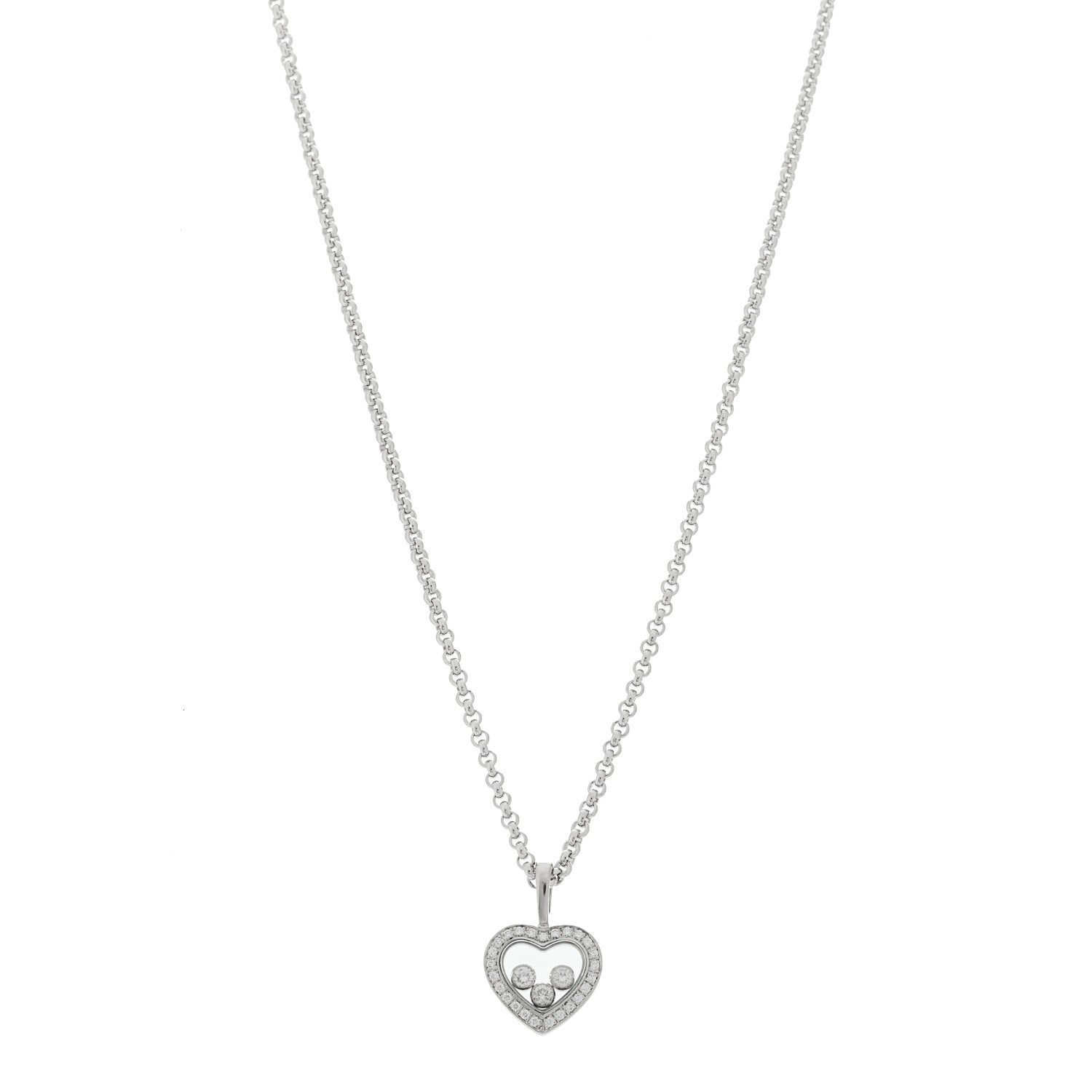 Chopard 18K White Gold 3 Diamond Happy Diamond Icons Heart Pendant Necklace 1 of 5