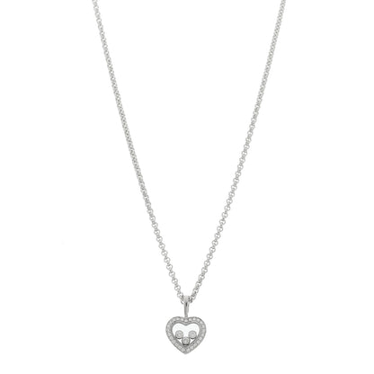 Chopard 18K White Gold 3 Diamond Happy Diamond Icons Heart Pendant Necklace 1 of 5