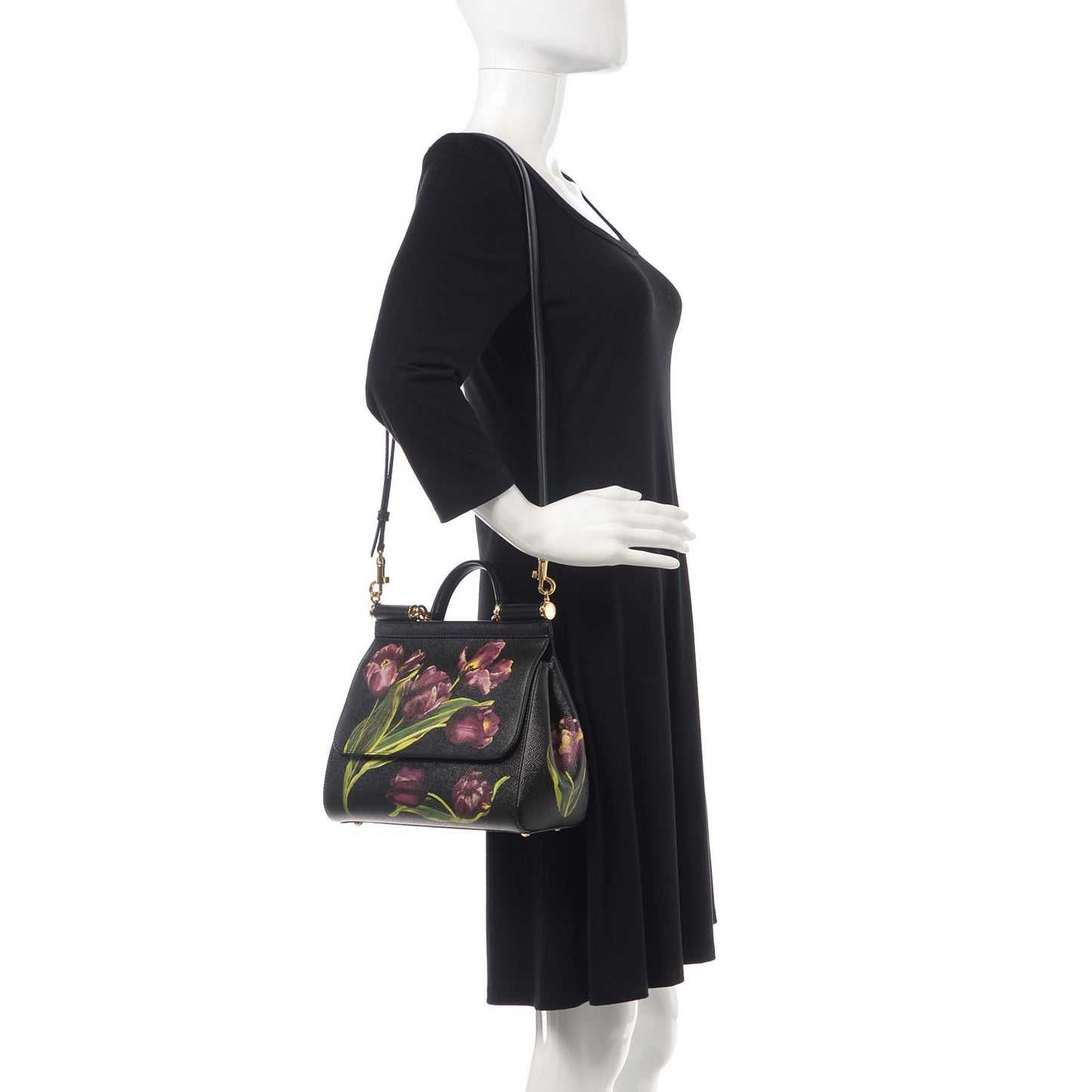 Dauphine Tulip Print Medium Miss Sicily Satchel Black