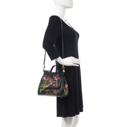 Dolce & Gabbana Dauphine Tulip Print Medium Miss Sicily Satchel Black 3 of 9