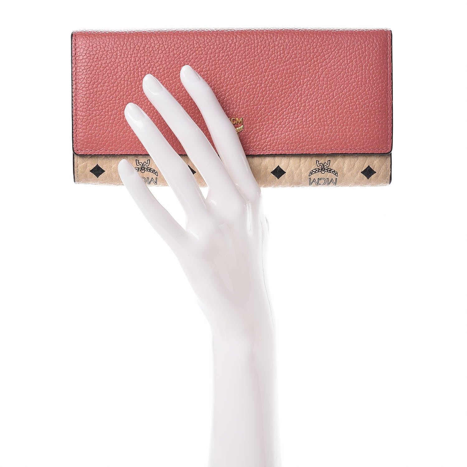 MCM Visetos Grained Calfskin Corina Two Fold Wallet Pink 2 of 9