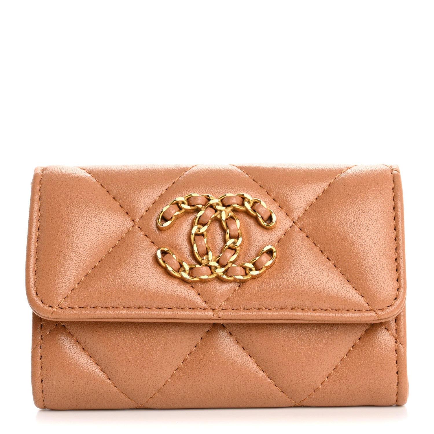 Chanel Lambskin Quilted Chanel 19 Flap Card Holder Brown 1716503