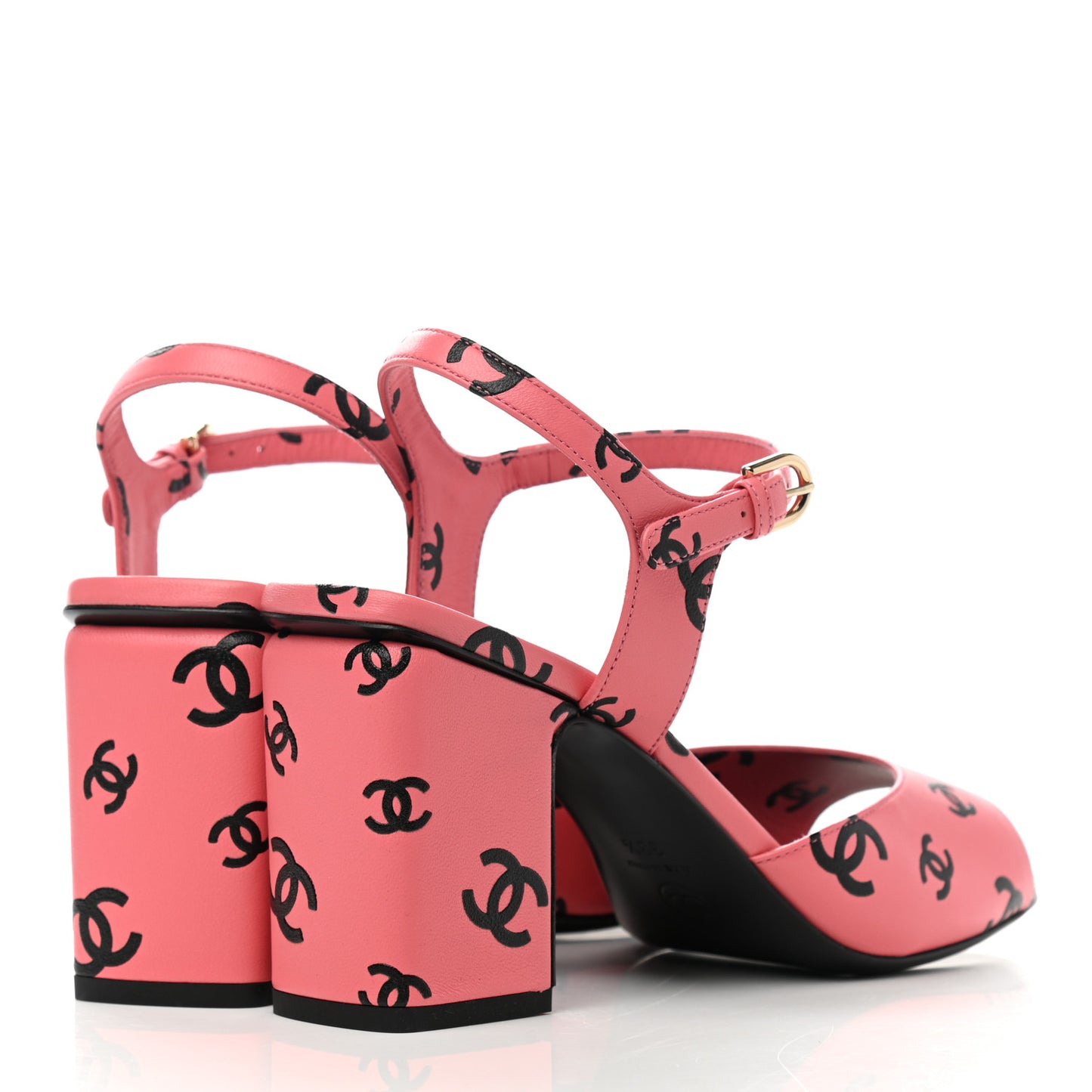 Lambskin Printed CC Sandals 38.5 Pink Black