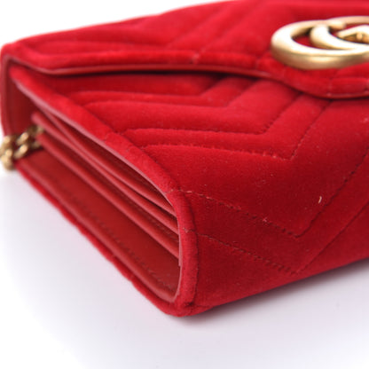 Gucci Velvet Matelasse GG Marmont Chain Wallet Hibiscus Red 5 of 11
