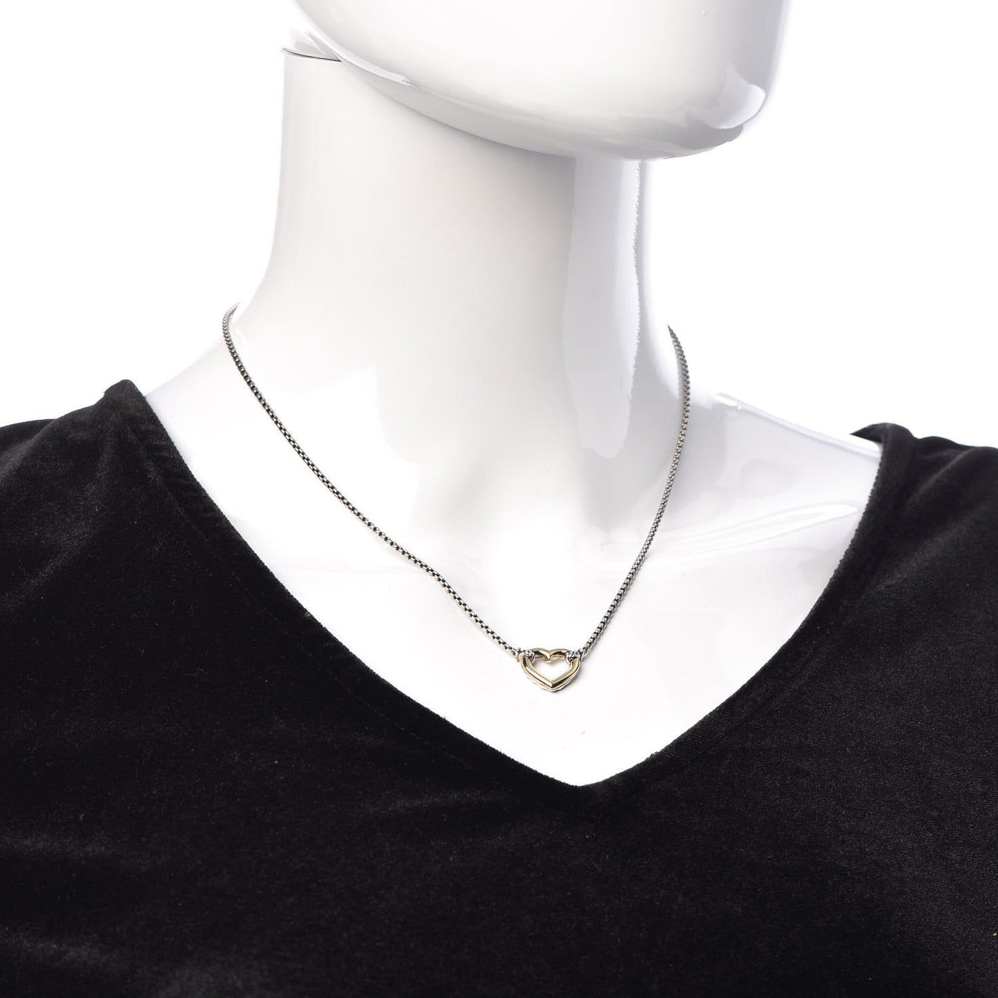 Sterling Silver 18K Yellow Gold Cable Collectibles Heart Station Necklace