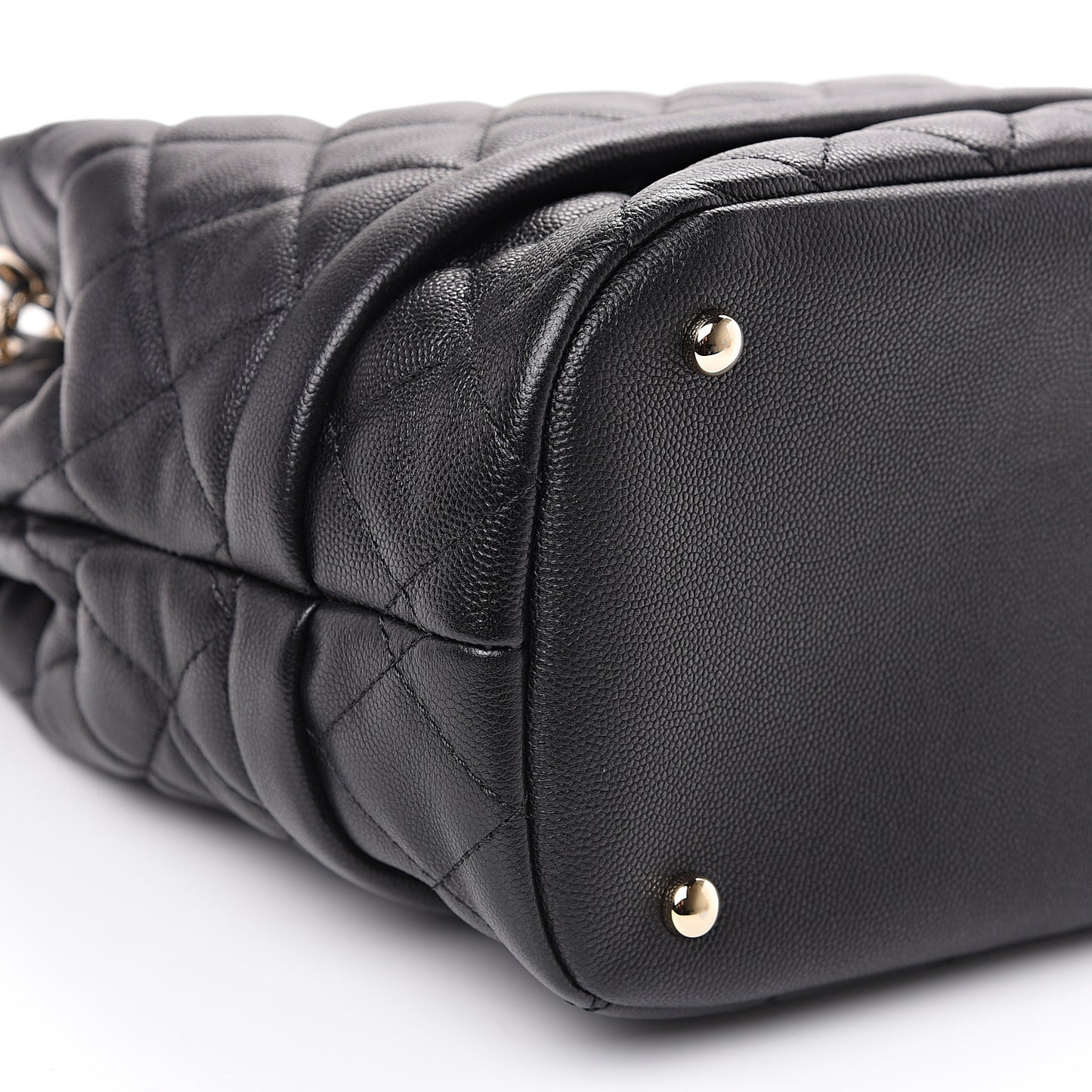 Caviar Quilted Large Rolled Up Bucket Drawstring Bag Black